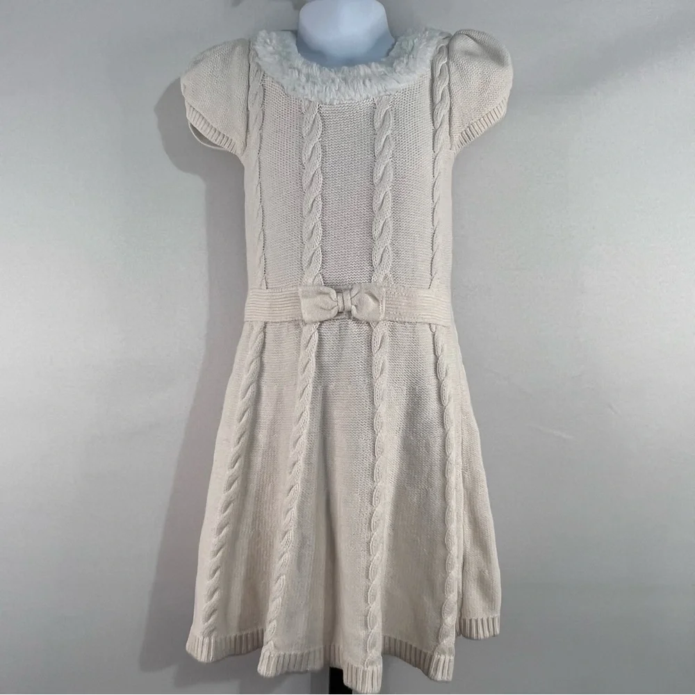 The children's place 5T sweater dress, faux fur trimmed